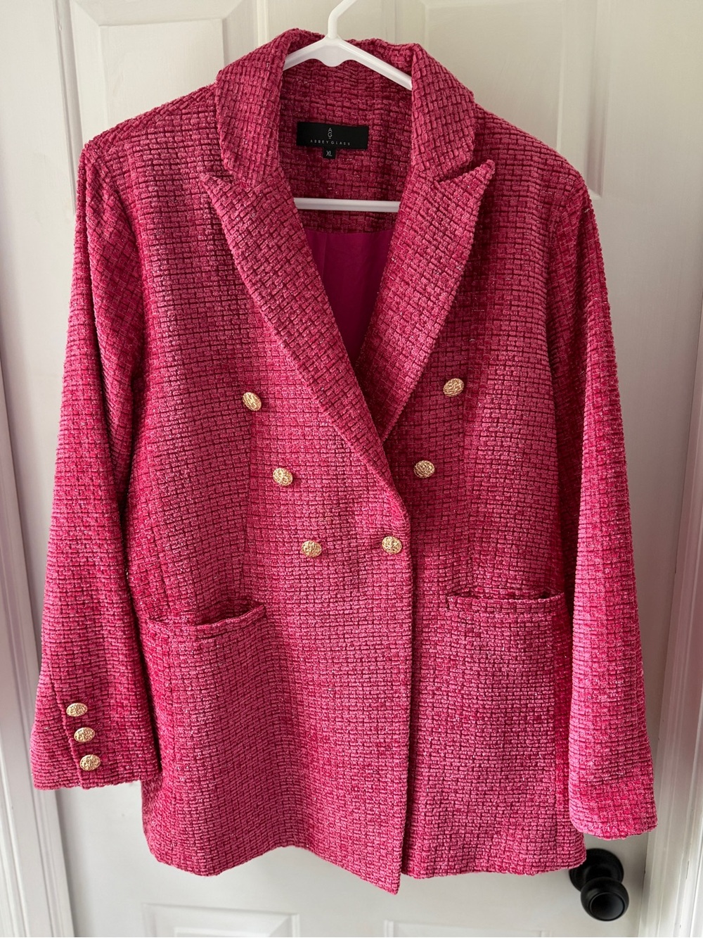 ABBEY GLASS Calvin Tweed Blazer in Pink houndstooth XL